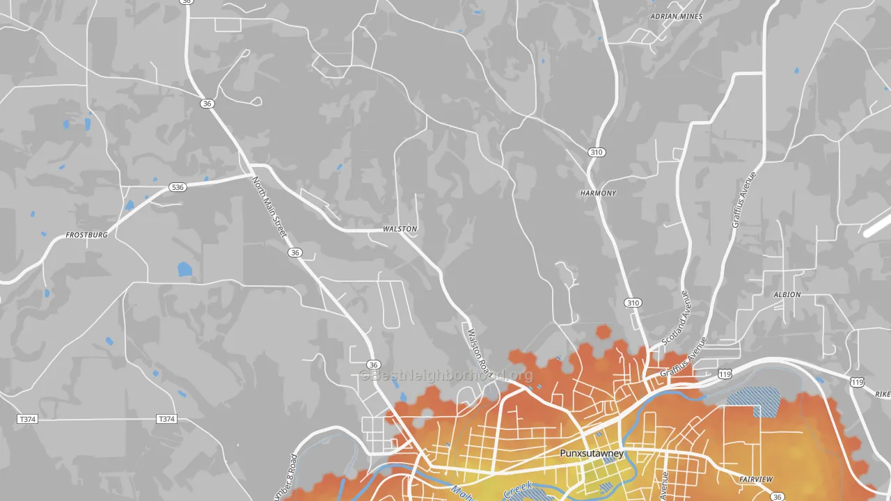 Bike Grade map of 15781, PA