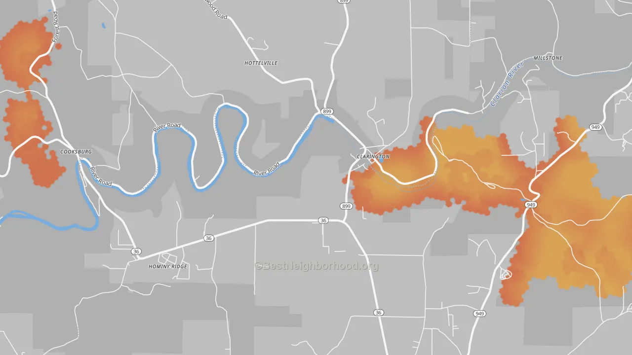 Bike Grade map of 15828, PA