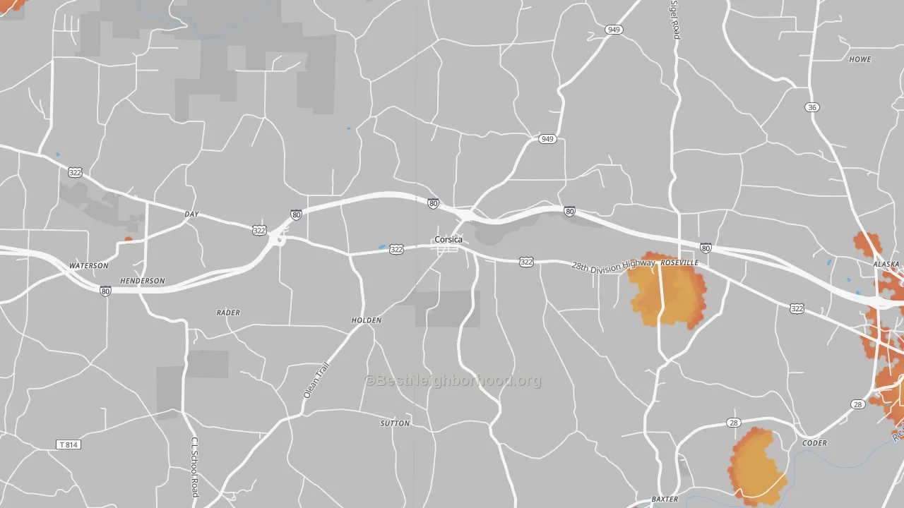 Bike Grade map of 15829, PA