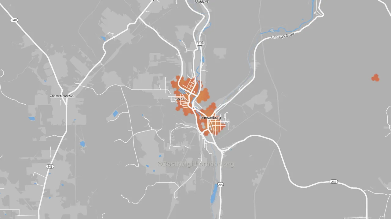 Bike Grade map of 15845, PA