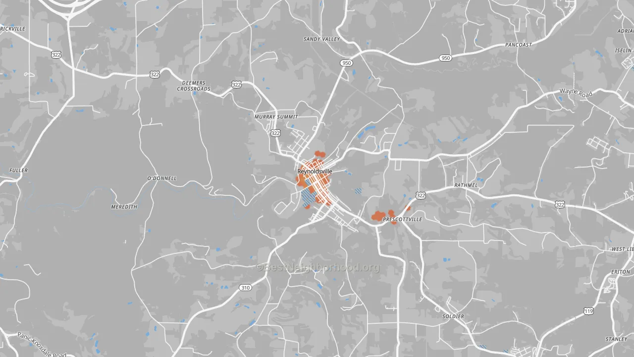 Bike Grade map of 15851, PA