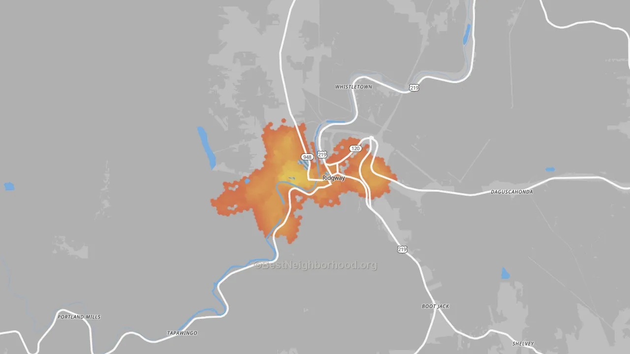 Bike Grade map of 15853, PA
