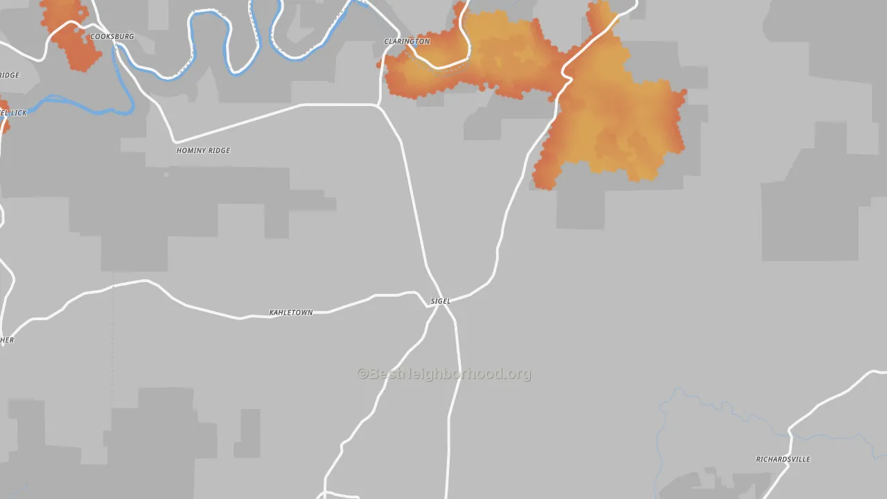 Bike Grade map of 15860, PA
