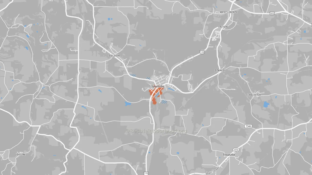 Bike Grade map of 15865, PA