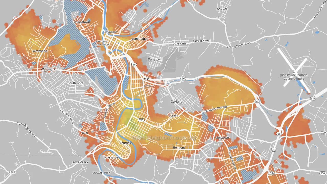 Bike Grade map of 15902, PA