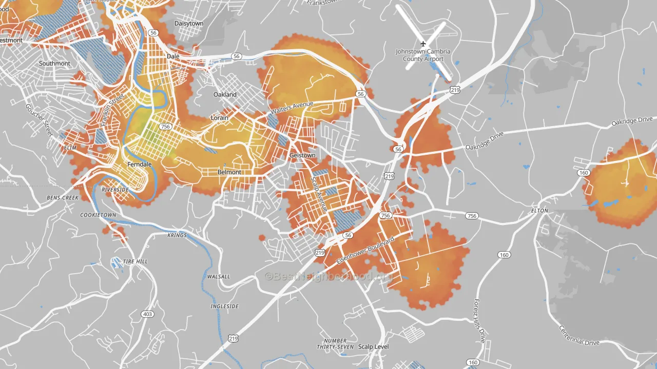 Bike Grade map of 15904, PA