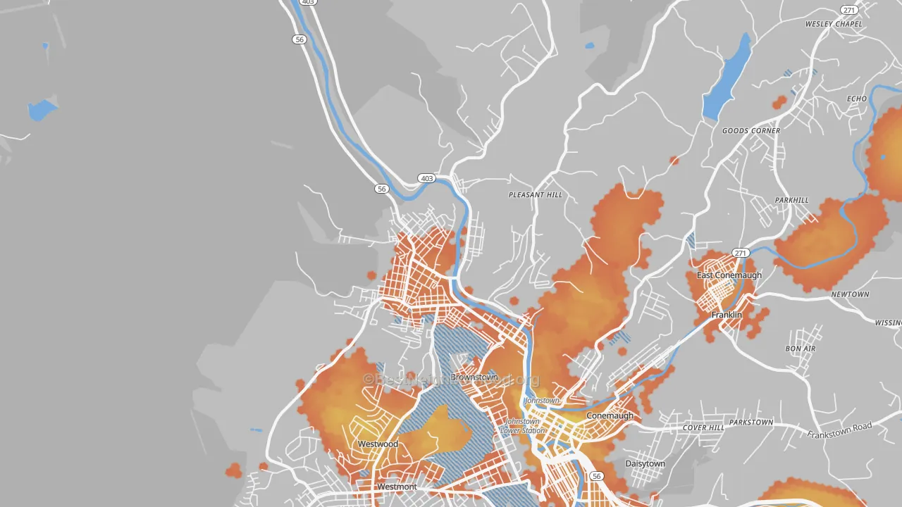 Bike Grade map of 15906, PA