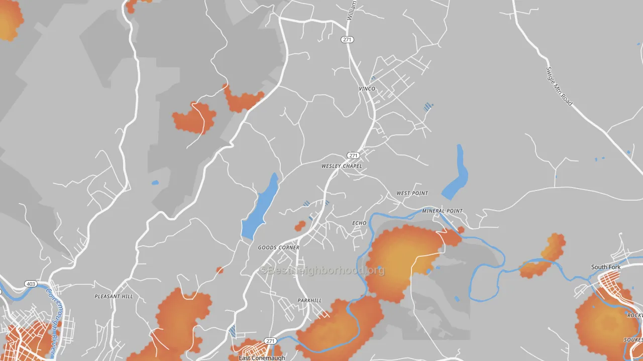 Bike Grade map of 15909, PA
