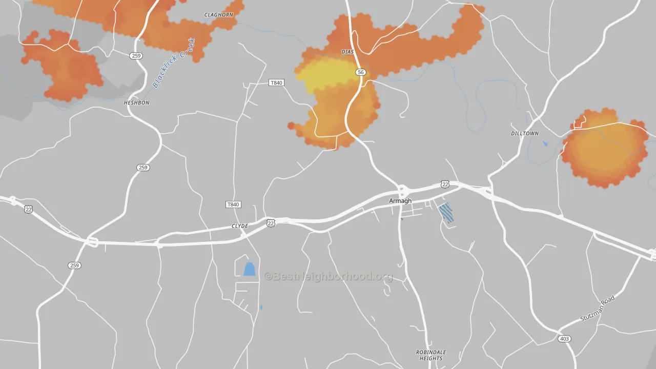 Bike Grade map of 15920, PA