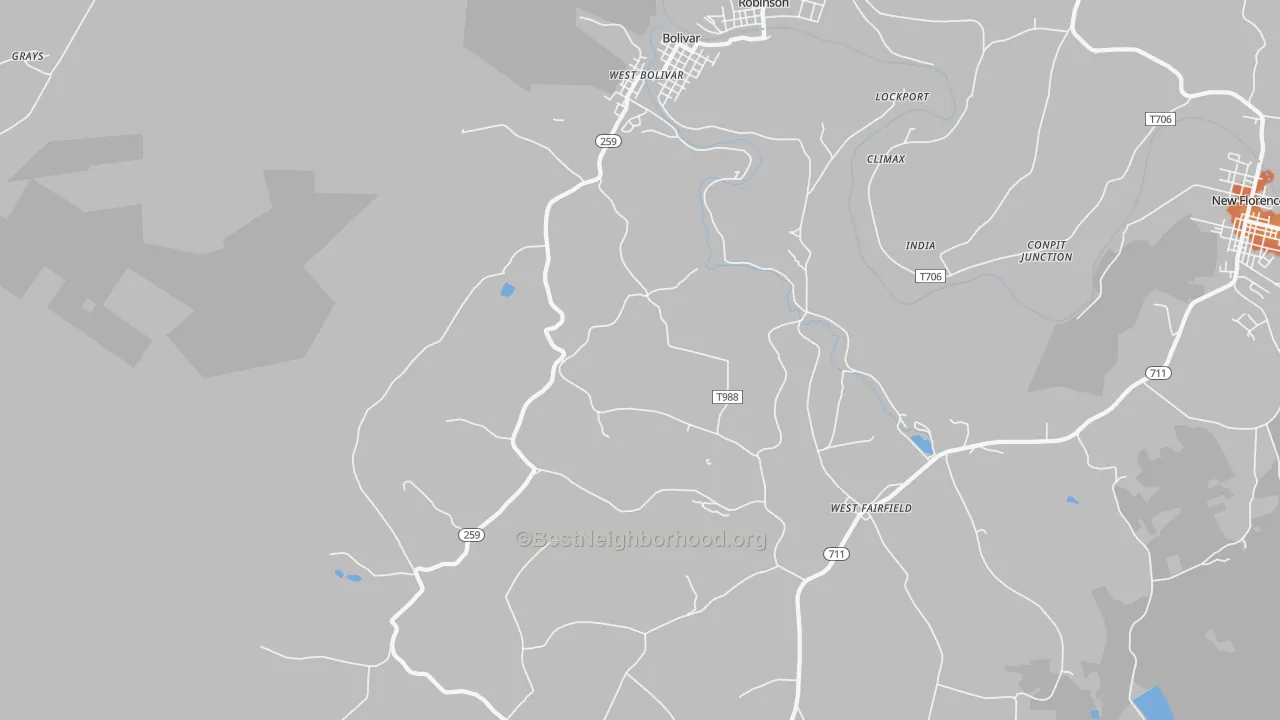 Bike Grade map of 15923, PA
