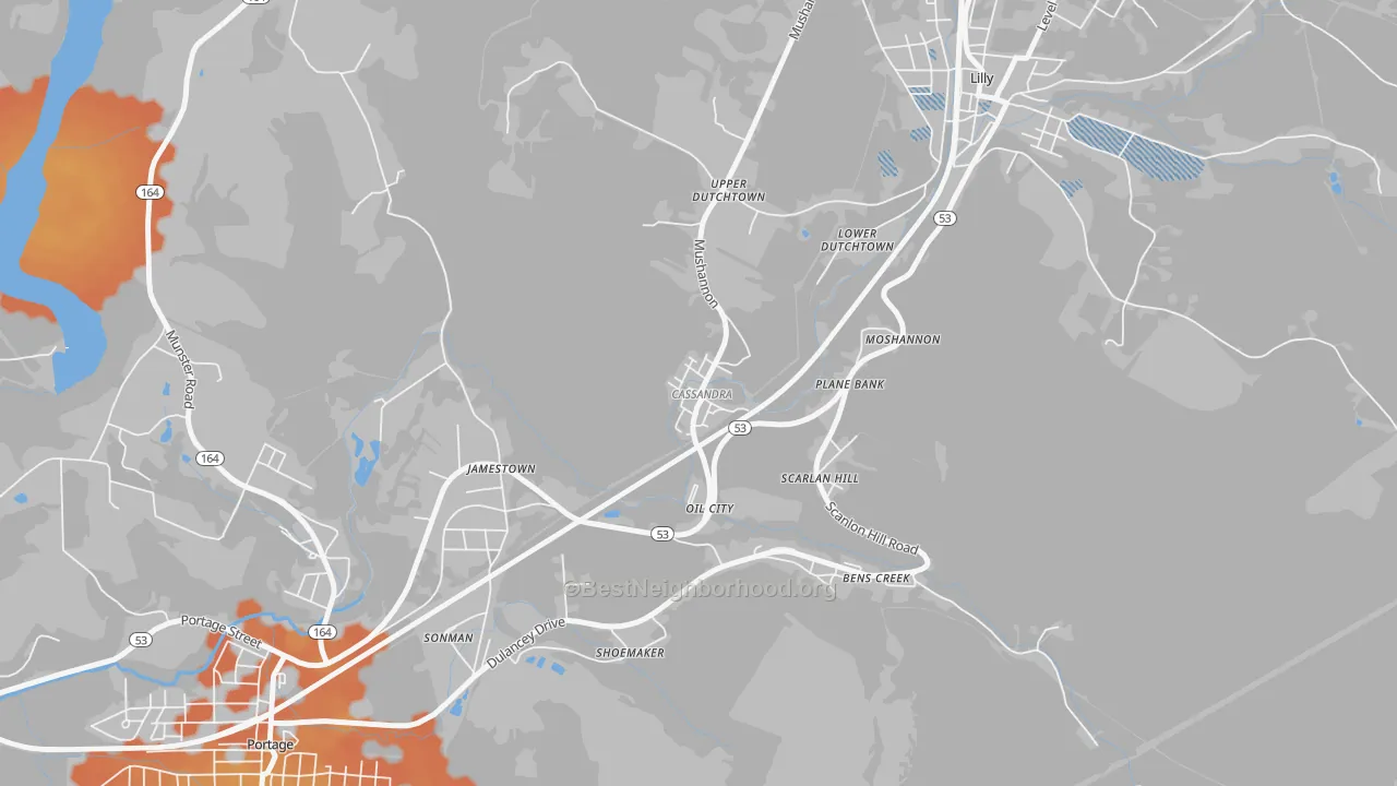 Bike Grade map of 15925, PA