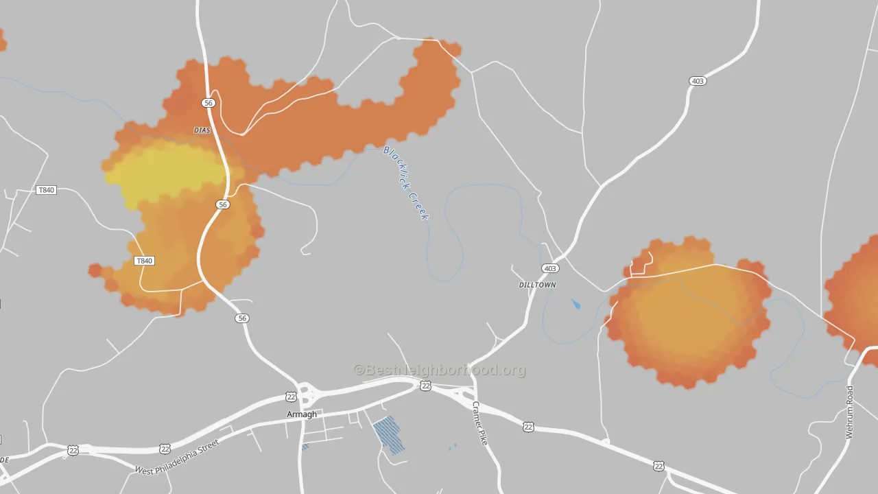 Bike Grade map of 15929, PA