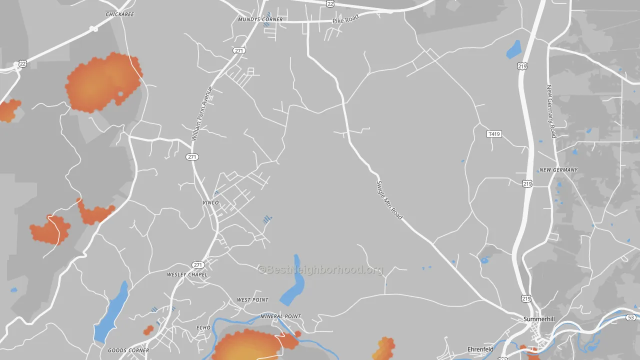 Bike Grade map of 15942, PA