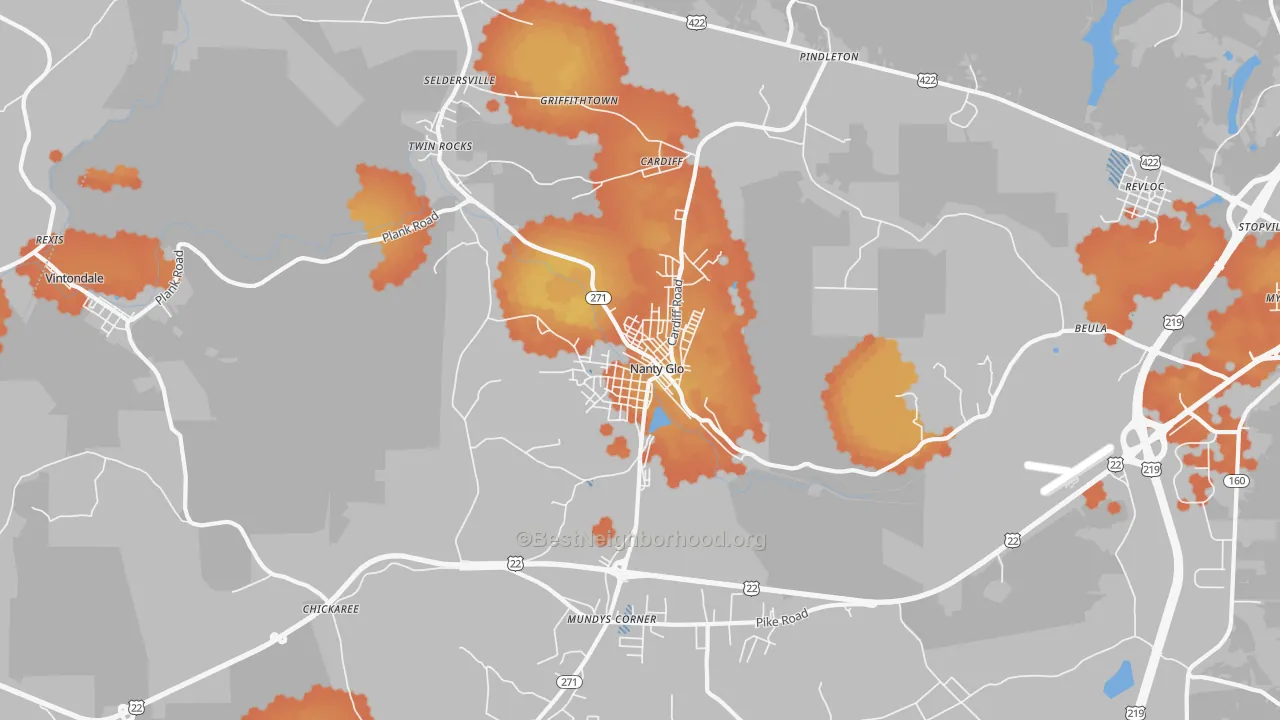 Bike Grade map of 15943, PA