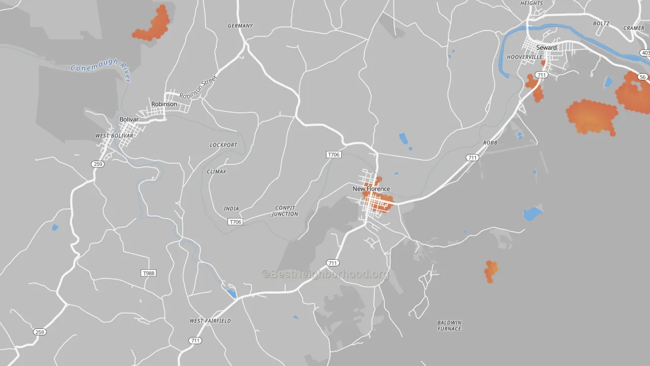 Bike Grade map of 15944, PA
