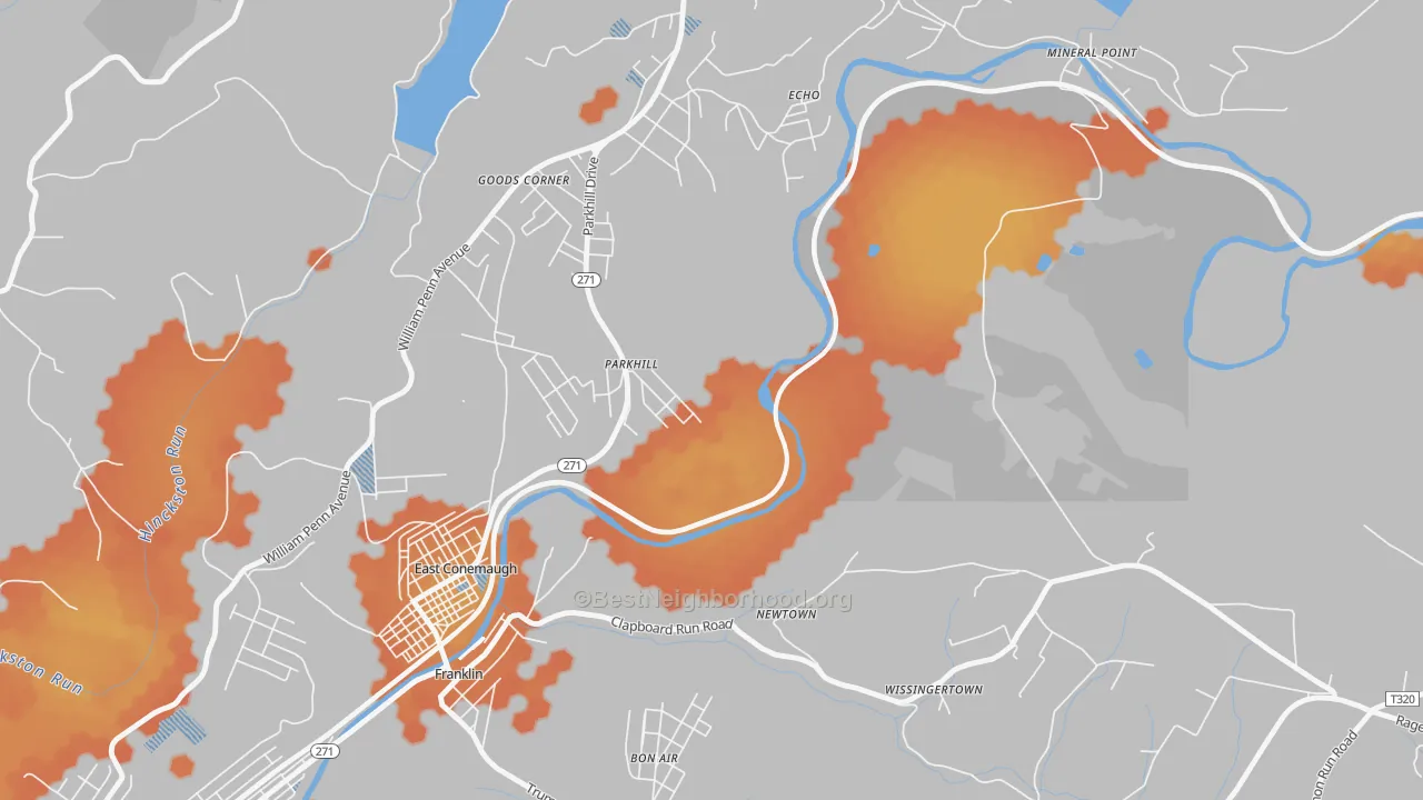 Bike Grade map of 15945, PA