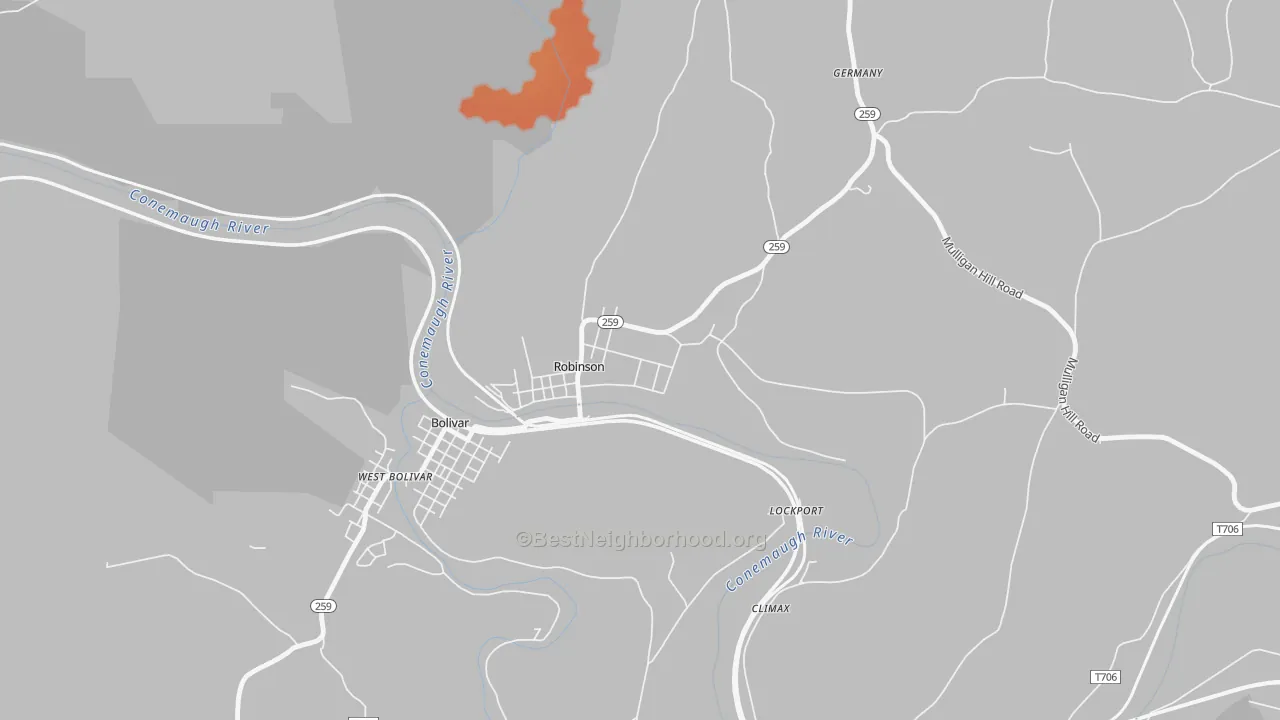 Bike Grade map of 15949, PA