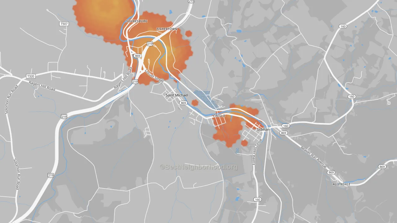 Bike Grade map of 15951, PA
