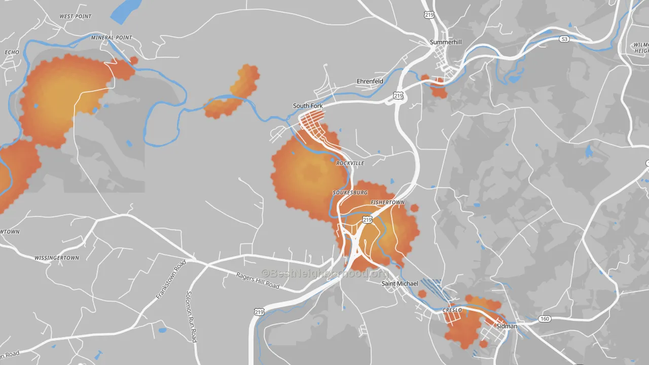 Bike Grade map of 15956, PA