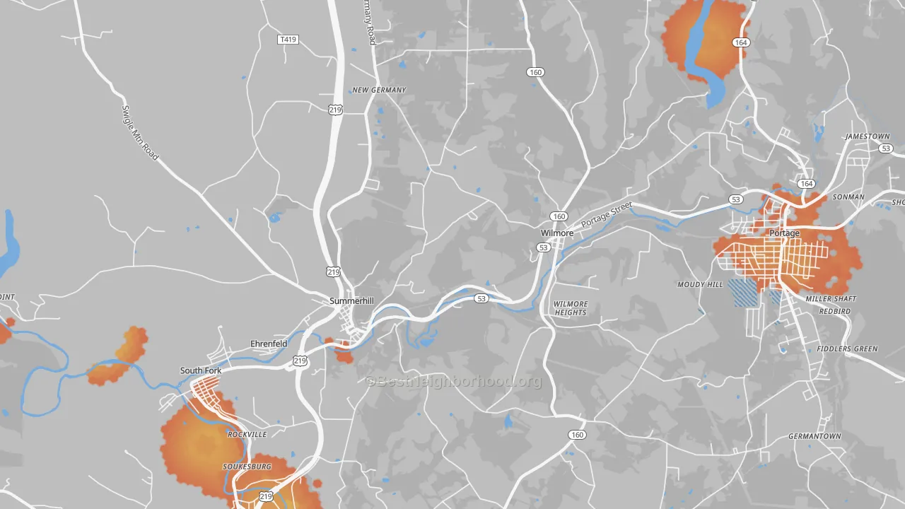 Bike Grade map of 15958, PA