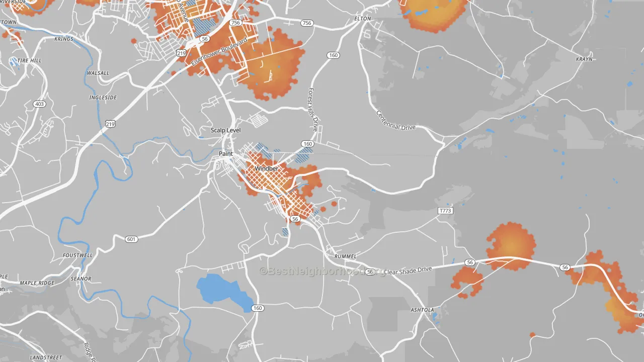 Bike Grade map of 15963, PA