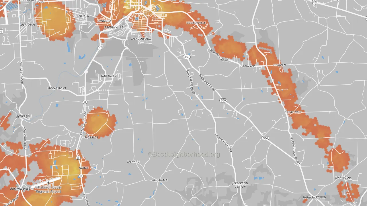 Bike Grade map of 16002, PA