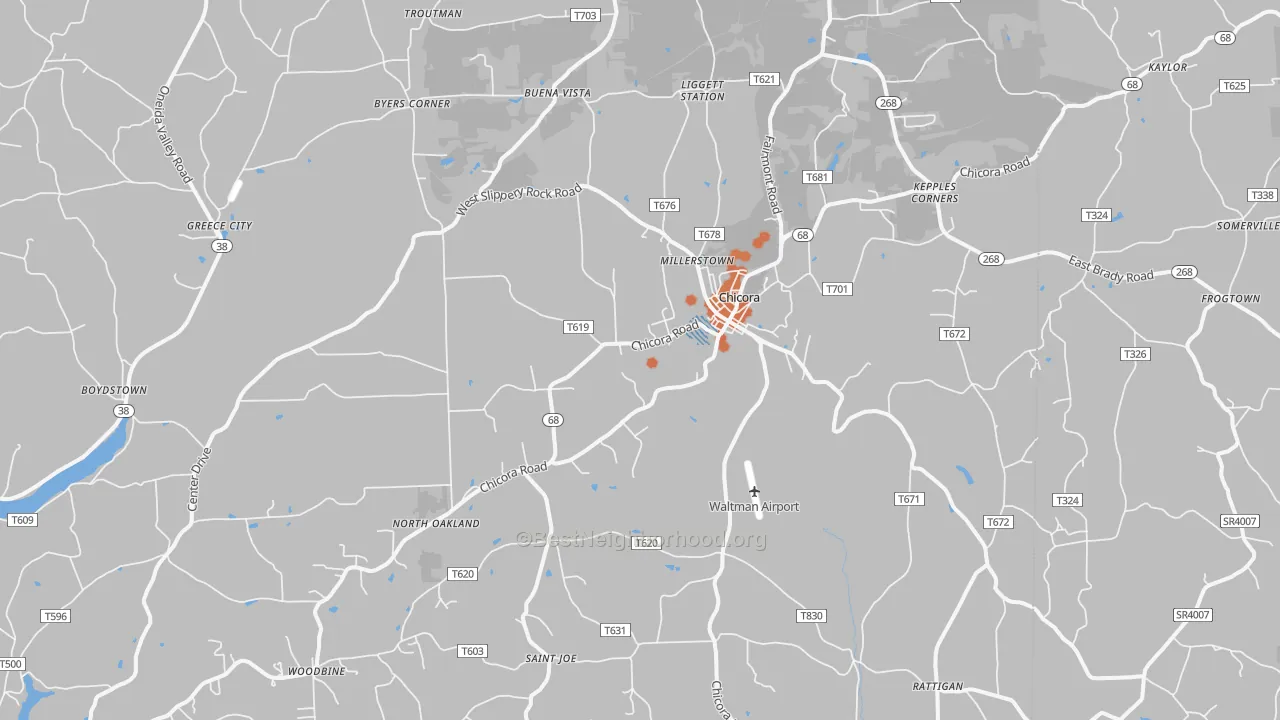 Bike Grade map of 16025, PA