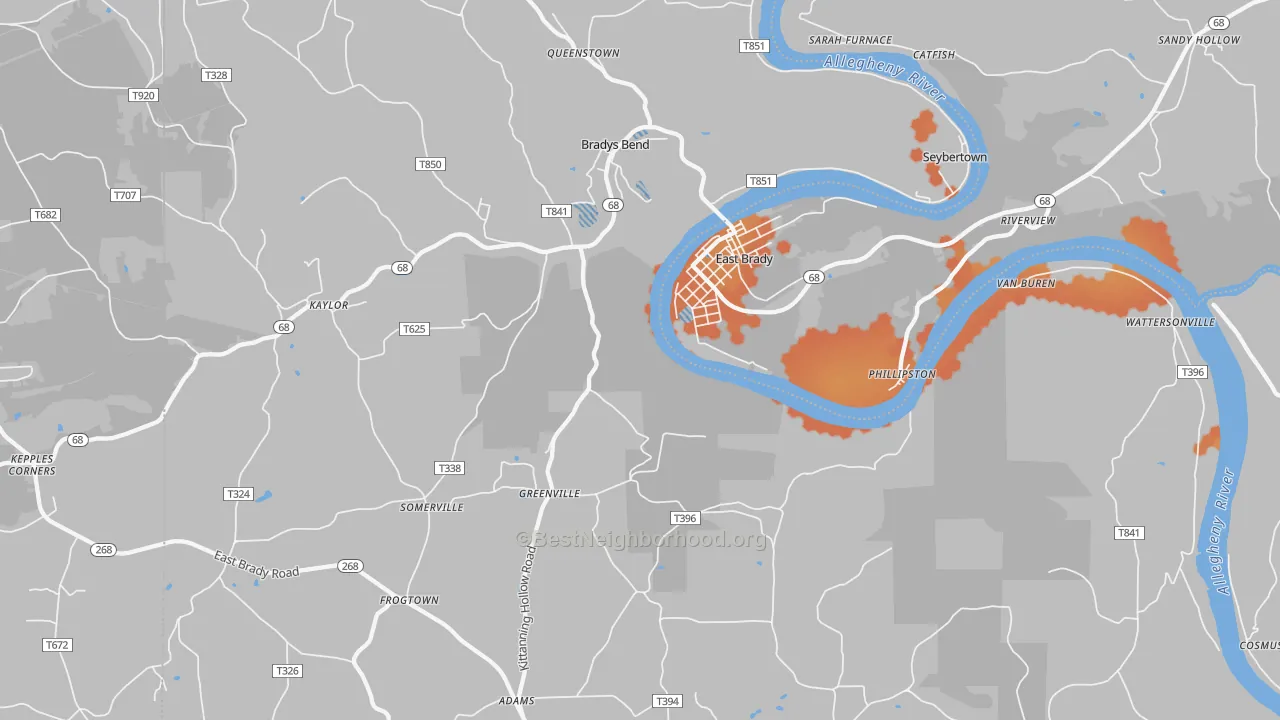 Bike Grade map of 16028, PA