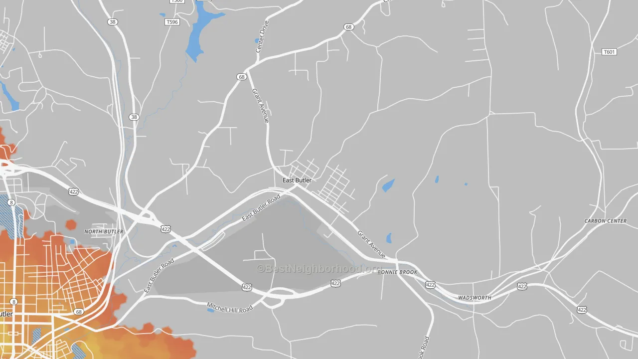 Bike Grade map of 16029, PA
