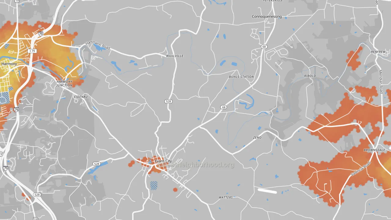 Bike Grade map of 16033, PA