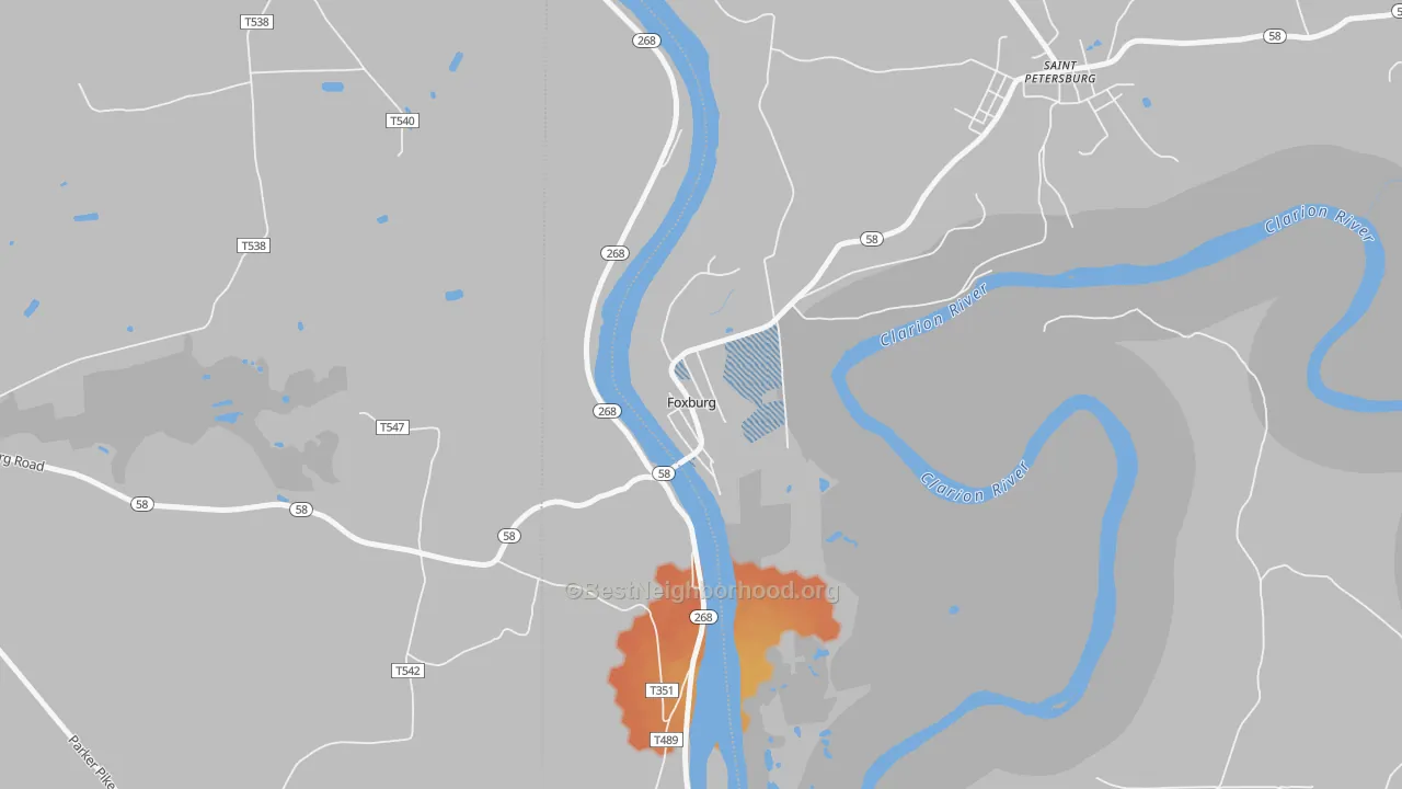 Bike Grade map of 16036, PA