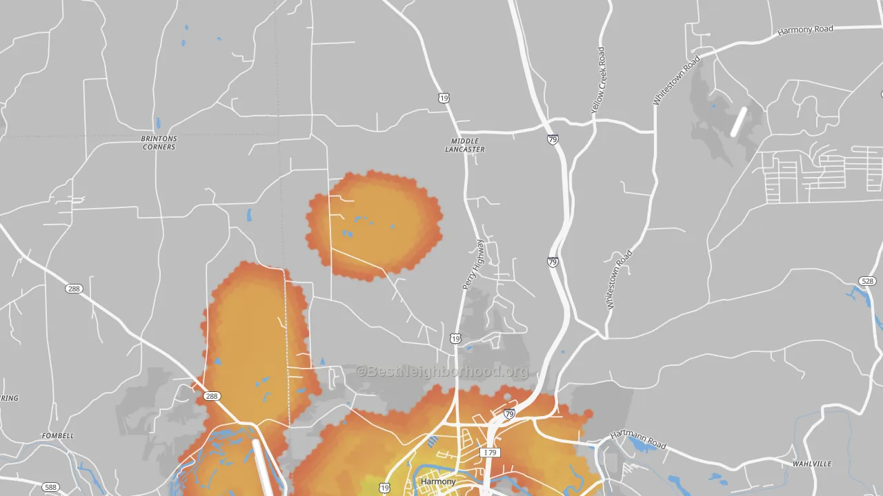 Bike Grade map of 16037, PA