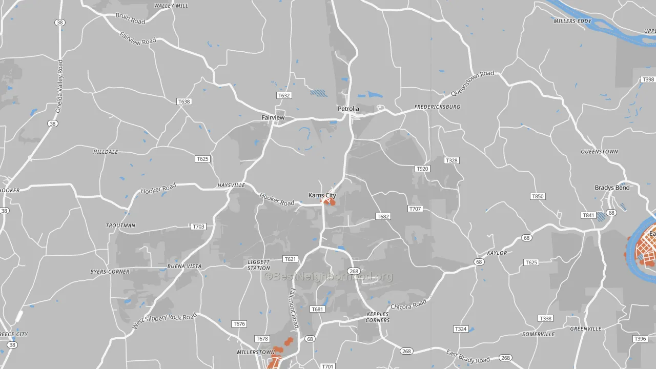 Bike Grade map of 16041, PA