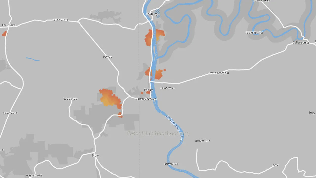 Bike Grade map of 16049, PA