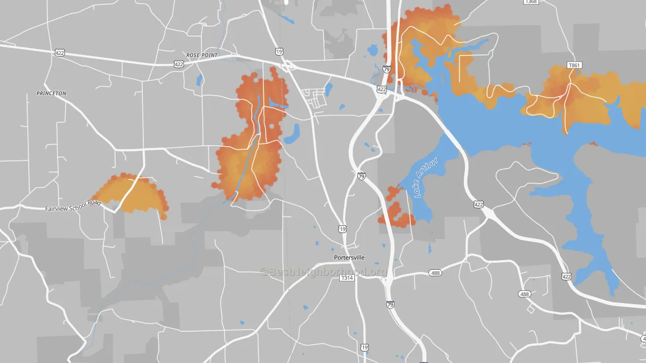 Bike Grade map of 16051, PA