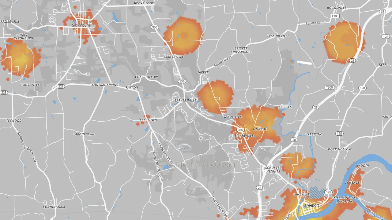 Bike Grade map of 16055, PA