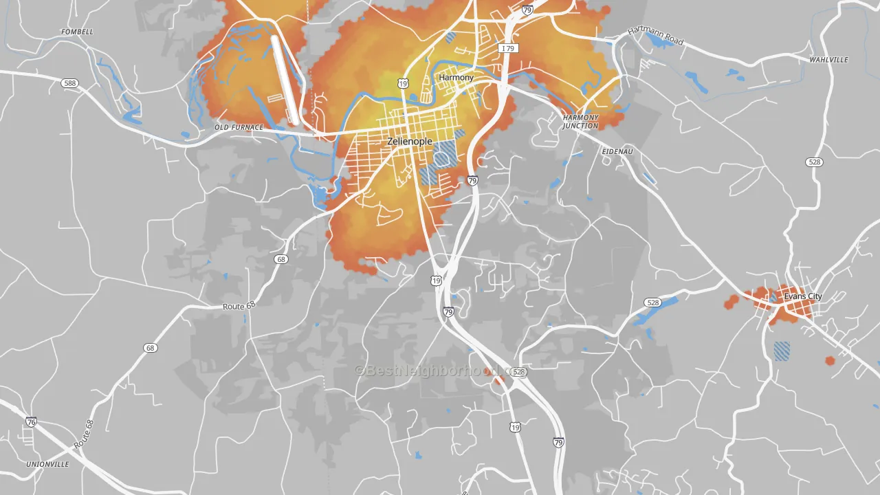 Bike Grade map of 16063, PA