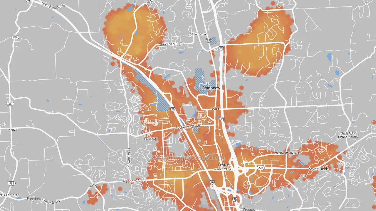 Bike Grade map of 16066, PA