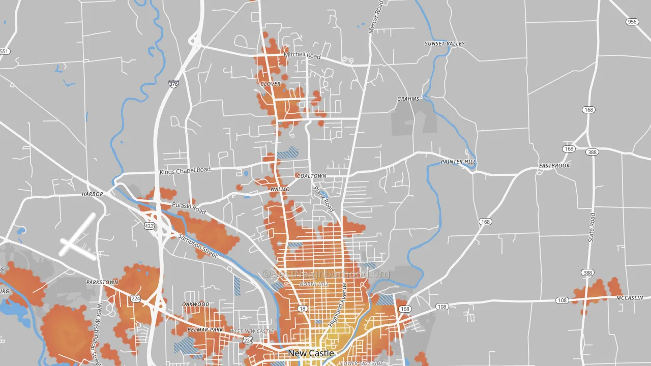 Bike Grade map of 16105, PA