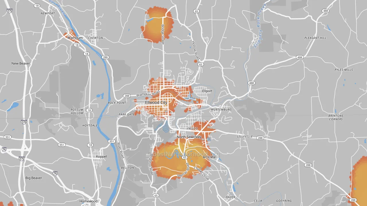 Bike Grade map of 16117, PA