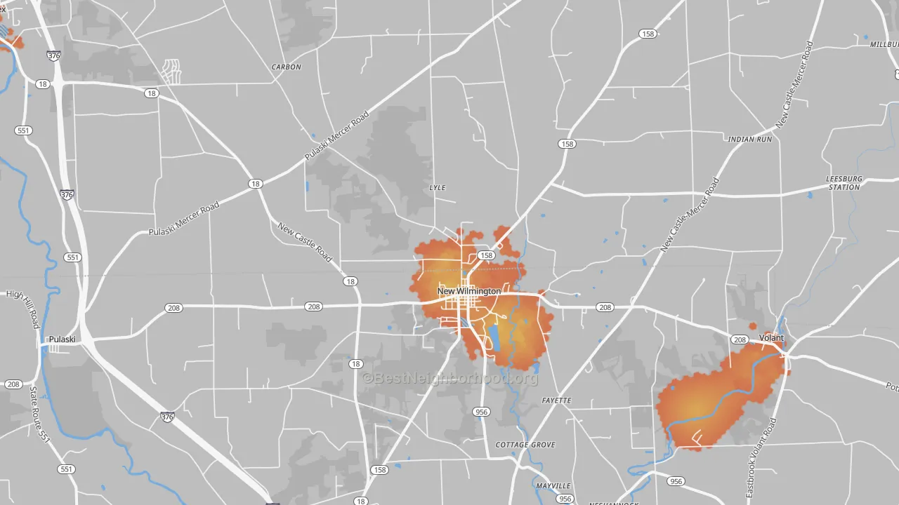 Bike Grade map of 16142, PA