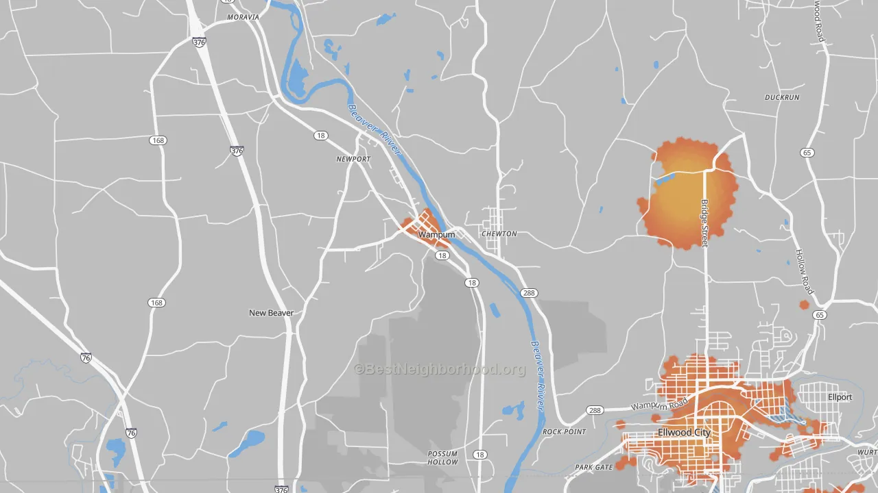 Bike Grade map of 16157, PA