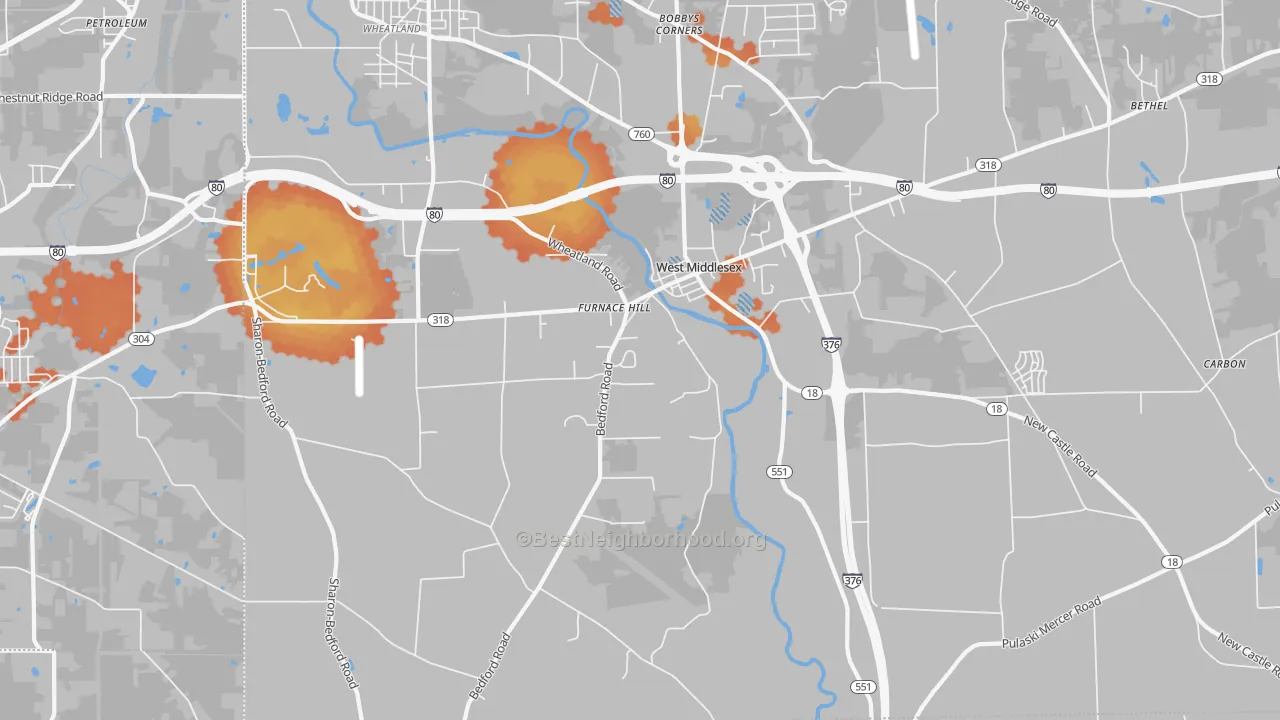Bike Grade map of 16159, PA
