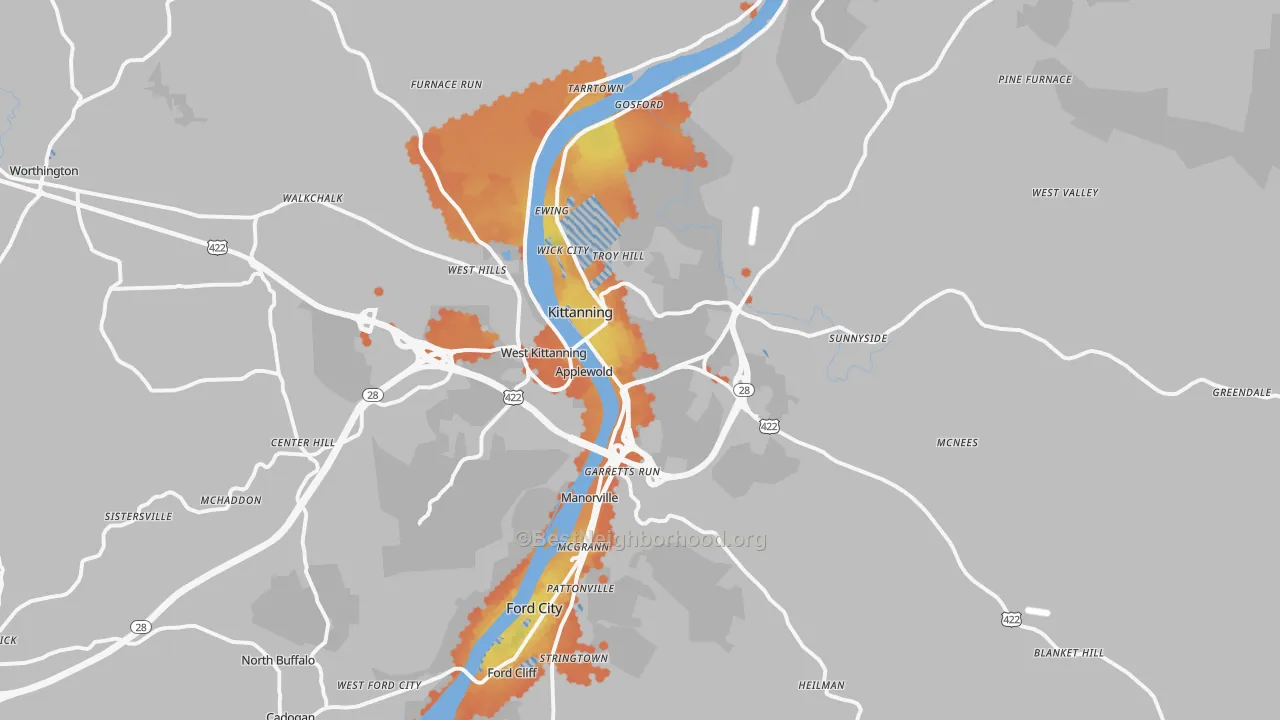 Bike Grade map of 16201, PA
