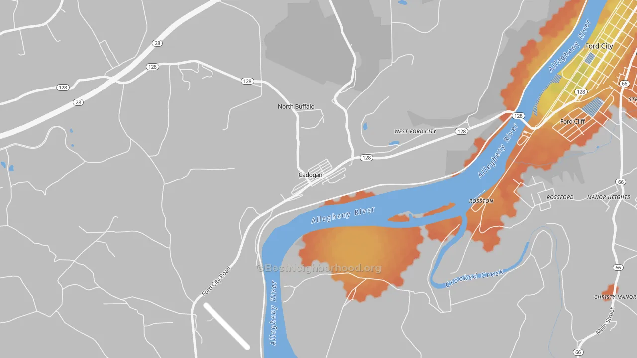 Bike Grade map of 16212, PA