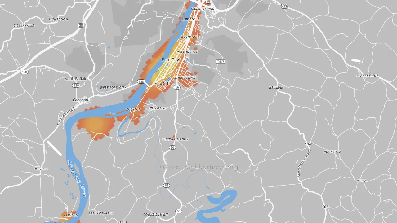 Bike Grade map of 16226, PA