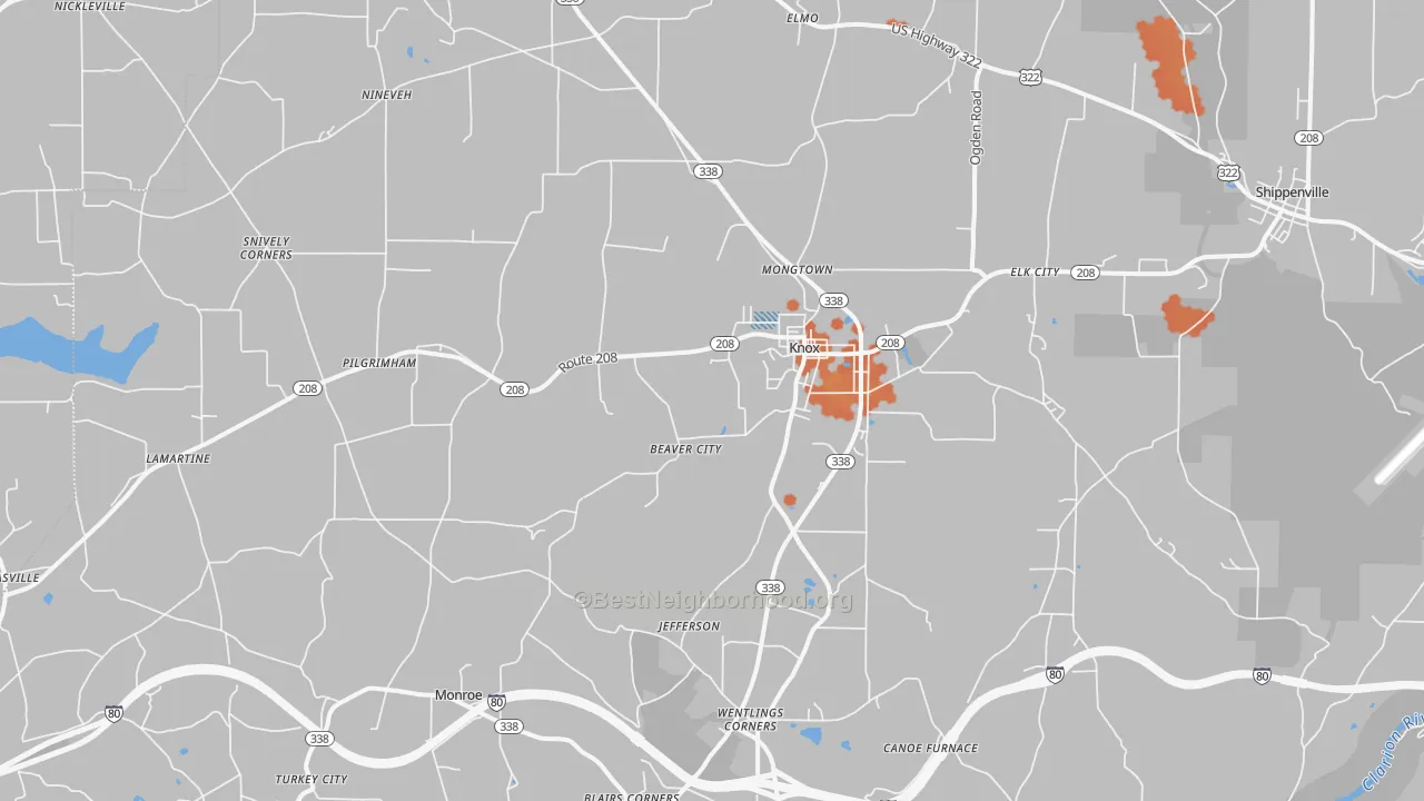 Bike Grade map of 16232, PA