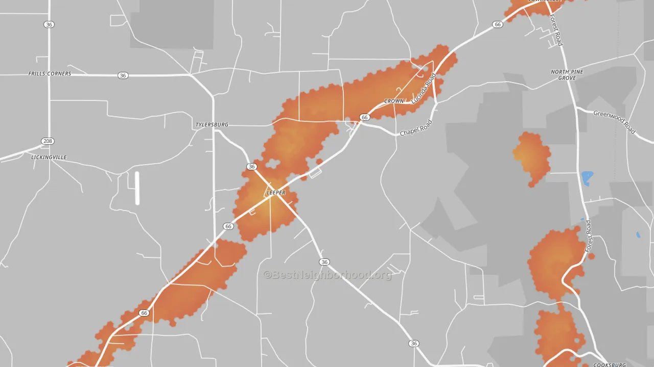 Bike Grade map of 16233, PA