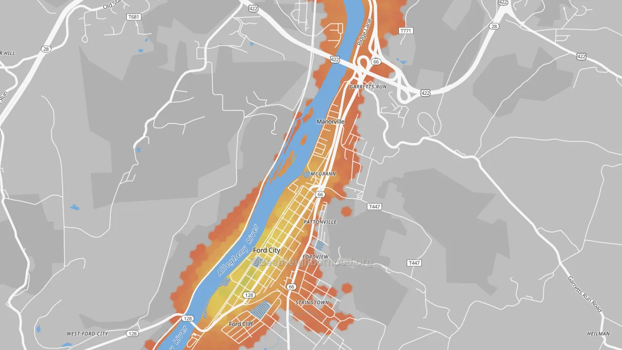 Bike Grade map of 16236, PA