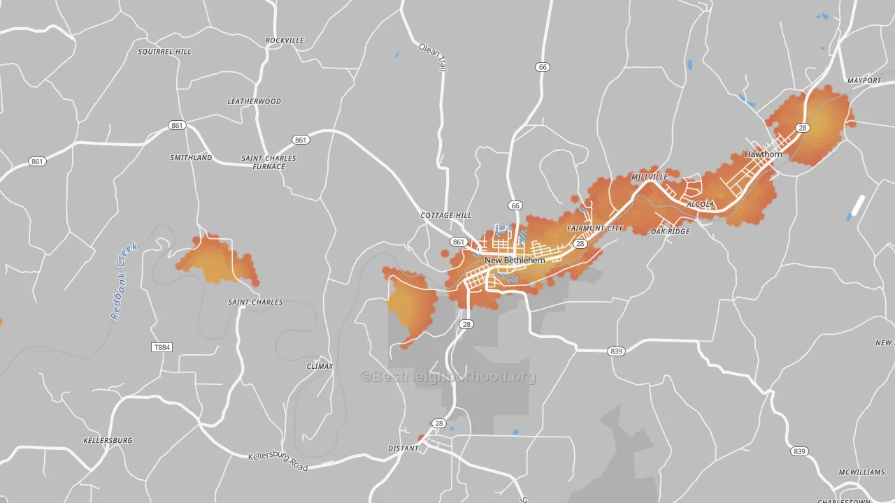 Bike Grade map of 16242, PA